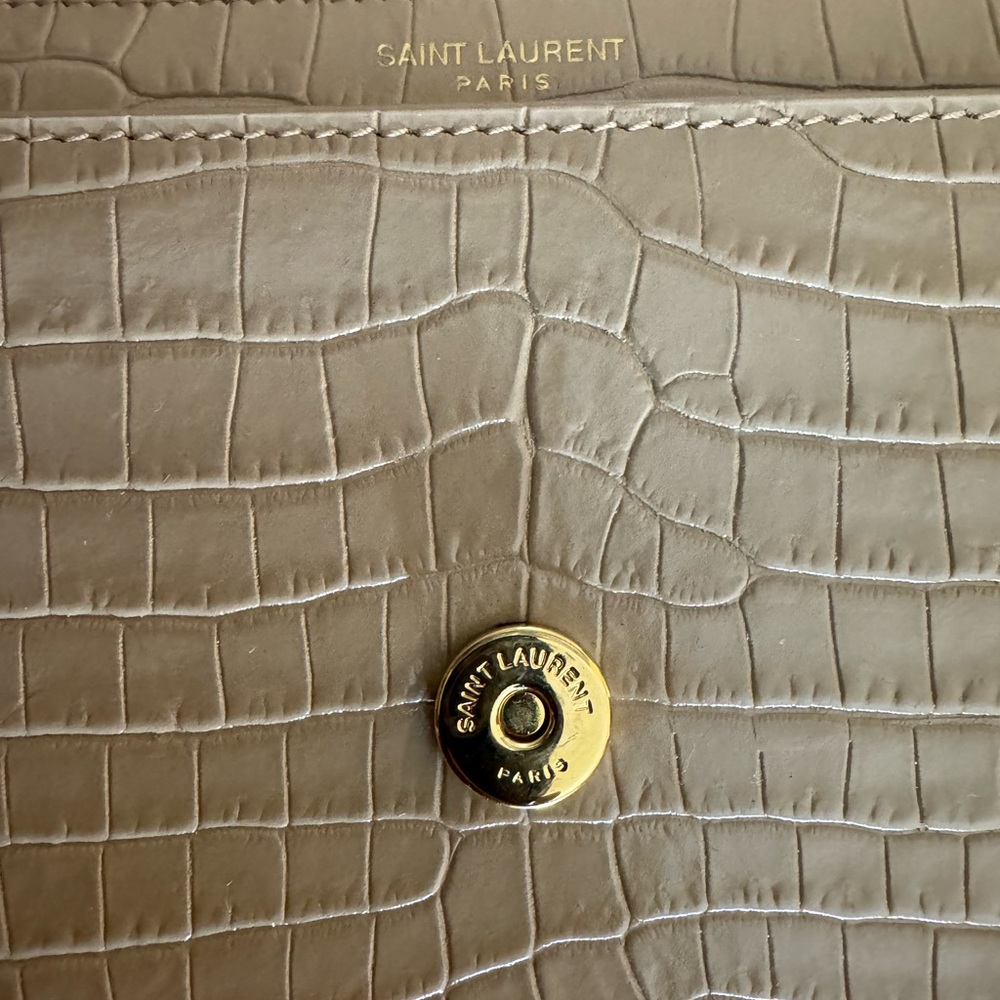 Saint Laurent Sunset Medium Croc-Embossed Leather Shoulder Bag in Dark Beige - Picture 13 of 16